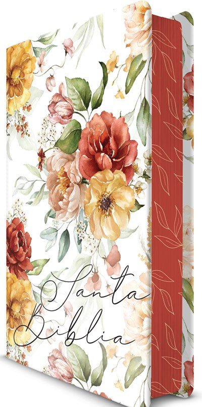 Biblia tamaño manual, ultrafina y con letra grande. Tapa dura con flores, cinta marcadora, y estudio conciso de los nombres de Dios.